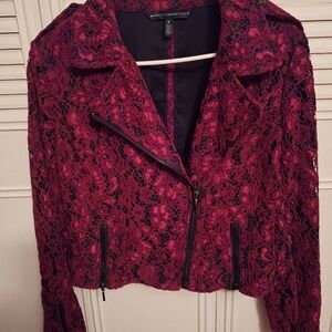 White House Black Market Burgundy Lace Blazer